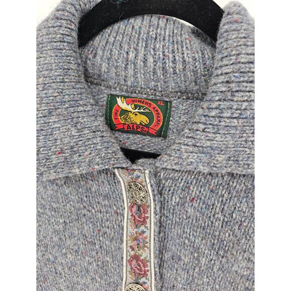 Alps Womens Sz XL Cardihan Sweater Wool Blend Gray Blue Knit Vintage - Picture 3 of 5